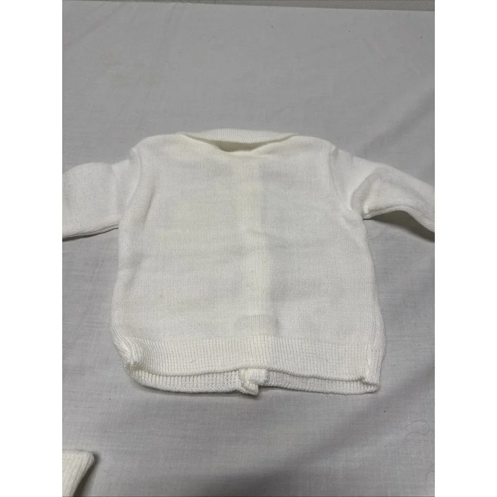 Little Ones 3-Piece Knit Sweater Set for Newborn Baby Solid White Baptism Vtg